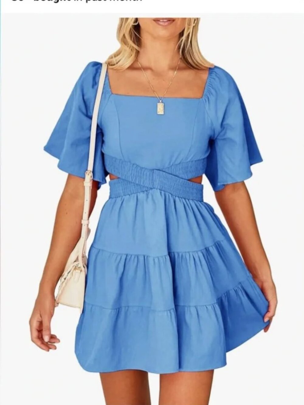 Shy Velvet Blue Square Neck Cut Out Mini Dress